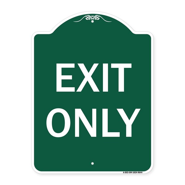 Signmission Designer Series Sign-Exit Only, Green & White Heavy-Gauge Aluminum Sign, 24" H, 18" L, GW-1824-9844 A-DES-GW-1824-9844 - main